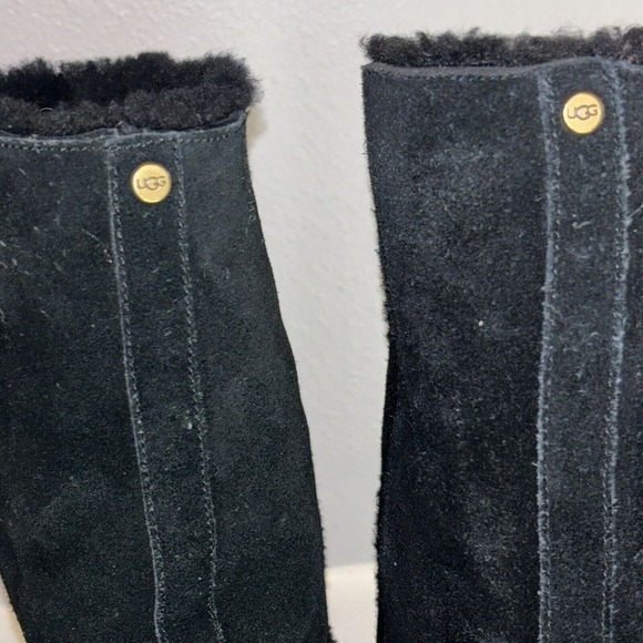 UGG Women Kasen Tall Waterproof Sheepskin Lined Black Suede Heel Boots size 7‎ - Picture 6 of 15